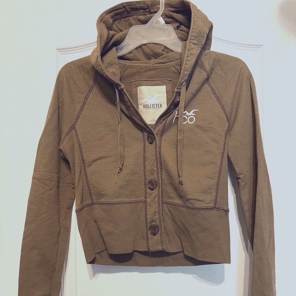 Hollister Jackets & Blazers - Hollister-Cotton Cropped Jacket- Juniors Large-Hooded Sweatshirt Drawstring